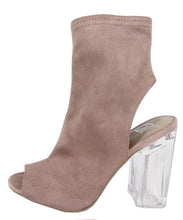 Delicious Women's Mid Calf Lucite Stacked Block Chunky Heel Peep Toe Bootie