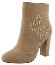 Top Moda Women's Floral Embroidered Chunky Stacked Block Heel Ankle Bootie