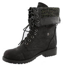Top Moda Women's Lace-Up Cuff Fold-Over Snap Moto Combat Mid-Calf Boot