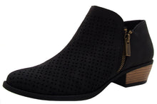Qupid Women's Perforated Geometric Cutout Chunky Stacked Heel Ankle Bootie