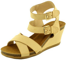Refresh Footwear Women's Double Buckle Strappy Crisscross Wedge Sandal