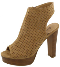 Top Moda Women's Perforated Open Toe Chunky Stacked Block Heel Ankle Bootie