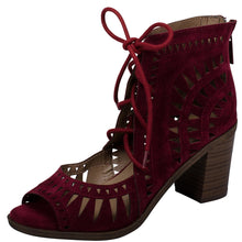 Breckelle's Women's Lasercut Stacked Chunky Heel Peep Toe Sandal