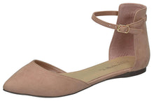 Breckelles Women's d'Orsay Pointy Toe Ankle Strap Buckle Ballet Flat