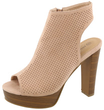 Top Moda Women's Perforated Open Toe Chunky Stacked Block Heel Ankle Bootie