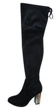 Glaze Women's Closed Round Toe Metallic Block Heel Stretch Over the Knee Boot