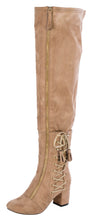 Glaze Women's Lace-Up Corset Over the Knee Chunky Stacked Block Mid Heel Boot