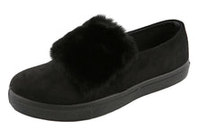 Top Moda Women's Faux Fur Pom Pom Slip On Fashion Sneaker