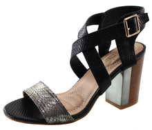 DBDK Women's Snake Croc Embossed Metallic Color Block Stacked Chunky Block Heel