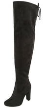 Top Moda Women's Over The Knee Thigh High Adjustable Lace Back Stacked Chunky Heel Boot