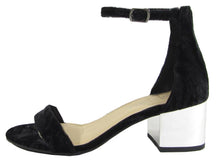 City Classified Women's Strappy Crushed Velvet Metallic Block Heeled Sandal