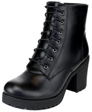 Refresh Footwear Women's Lace-Up Combat Chunky Stacked Heel Ankle Bootie