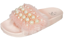 Betani Women's Embellished Faux Fur Pearl Slipper Slide Sandal