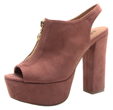 Qupid Women's Zipper Peep Toe Slingback Chunky Stacked Heel Platform Sandal