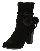 Breckelle's Women's Wrap Around Pom Pom Chunky Stacked Heel Ankle Bootie