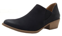 Qupid Women's Closed Almond Toe Western Chunky Stacked Mid Heel Ankle Bootie