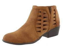 Top Moda Women's Western Geometric Cut Out Chunky Stacked Low Heel Ankle Bootie