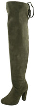 Top Moda Women's Over The Knee Thigh High Adjustable Lace Back Stacked Chunky Heel Boot