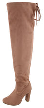 Top Moda Keen-1 women's almond toe chunky heel tie up side zip suede knee high boots