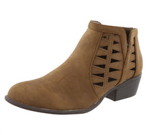 Top Moda Women's Western Geometric Cut Out Chunky Stacked Low Heel Ankle Bootie