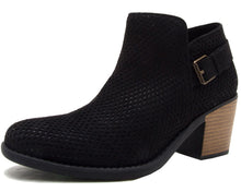 Qupid Women's Perforated Buckle Accent Stacked Chunky Heel Bootie