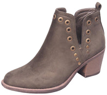 Betani Women's Side Cut Out Metallic Studded Chunky Stacked Heel Ankle Bootie