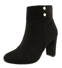 Top Moda Women's Cuffed Button Closed Toe Chunky Stacked Block Heel Ankle Bootie