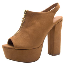 Qupid Women's Zipper Peep Toe Slingback Chunky Stacked Heel Platform Sandal
