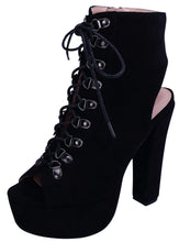 Glaze Women's Lace Open Toe Open Back Chunky Stacked Heel Platform Ankle Bootie