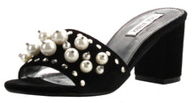 Cape Robbin Women's Faux Pearl Open Toe Chunky Stacked Block Heel Slide Mule
