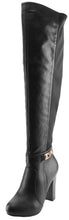 Refresh Footwear Women's Over the Knee Buckle Chunky Stacked Heel Dress Boot
