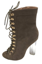 Wild Diva Women's Faux Suede Corset Lucite Block Heel Bootie