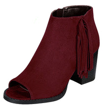 Soda Women's Sueded Fringe Peep Toe Chunky Stacked Heel Bootie