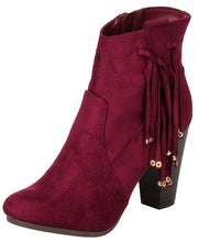 Breckelle's Women's Western Fringe Tassel Bead Chunky Stacked Heel Ankle Bootie