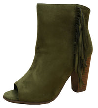 Breckelle's Women's Tassel Fringe Peep Toe Stacked Chunky Heel Bootie