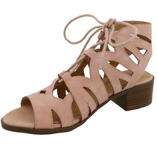 Top Moda Women's Scalloped Edge Lace Up Block Heel Sandal