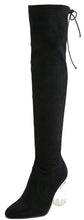 Bella Marie Women's Closed Almond Toe Lucite Heel Stretch Over the Knee Boot
