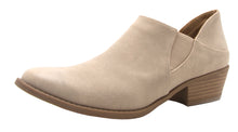 Qupid Women's Closed Almond Toe Western Chunky Stacked Mid Heel Ankle Bootie