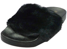Wild Diva Women's Faux Fur Flip Flop Slide Flat Sandal