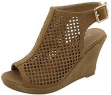 Top Moda Women's Laser Cut Slingback Peep Toe Wedge Bootie Sandal