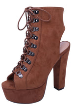 Glaze Women's Lace Open Toe Open Back Chunky Stacked Heel Platform Ankle Bootie