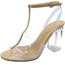 Wild Diva Women's T-Strap Clear Lucite Chunky Heeled Sandal