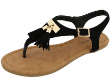 Top Moda Women's Grommet Tassel Fringe Flat Thong Sandal