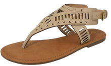 Iynx Women's Laser Cut Strappy Thong Toe Flat Sandal
