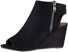 Delicious by Soda Women's Hyatte Peep Toe Open Back Zip Wedge Bootie