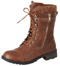 Cambridge Select Women's Round Toe Military Lace Up Knit Sweater Combat Boots