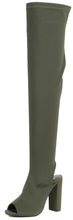 Forever Link Women's Thigh High Stacked Chunky Heel Peep Toe Boot