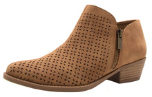 Qupid Women's Perforated Geometric Cutout Chunky Stacked Heel Ankle Bootie