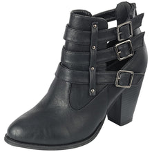 Forever Link Women's Buckle Stacked Chunky Heel Almond Toe Bootie
