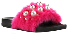 Cape Robbin Moira-12 Women Flip Flop Faux Fur Pearl Slide Slip On Flat Sandal Shoe Slipper Black